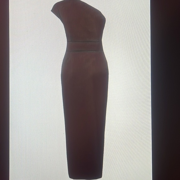 Elegant Formal Solid Slit Asymmetrical Oblique Collar Evening Dress Sz XL/12 Blk - Picture 4 of 6